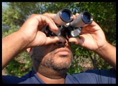 Man Birdwatching with binoculars