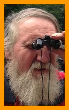 Bearded man with miniature binoculars