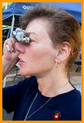 Interested Woman with Small Binoculars