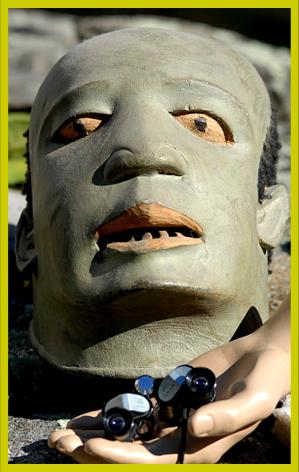 African Wood Mask with Miniature Binoculars