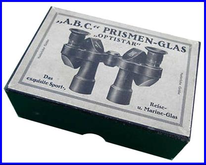 A.B.C. Optistar binoculars box.
A.B.C. Optista rjumelles boite d'origine.
A.B.C. Optistar fernglas originalverpackung.
A.B.C. Optistar prismaticos scatola originale.
A.B.C. Optistar kikare originalkartong.  